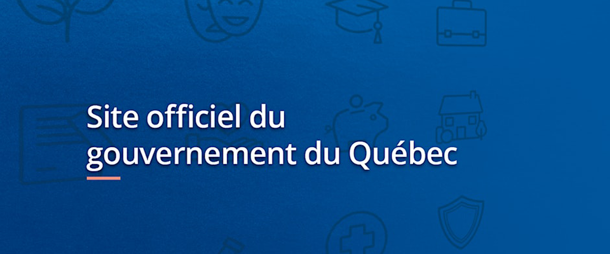 Un fond bleu avec les mots « Site officiel du gouvernement du Québec ».